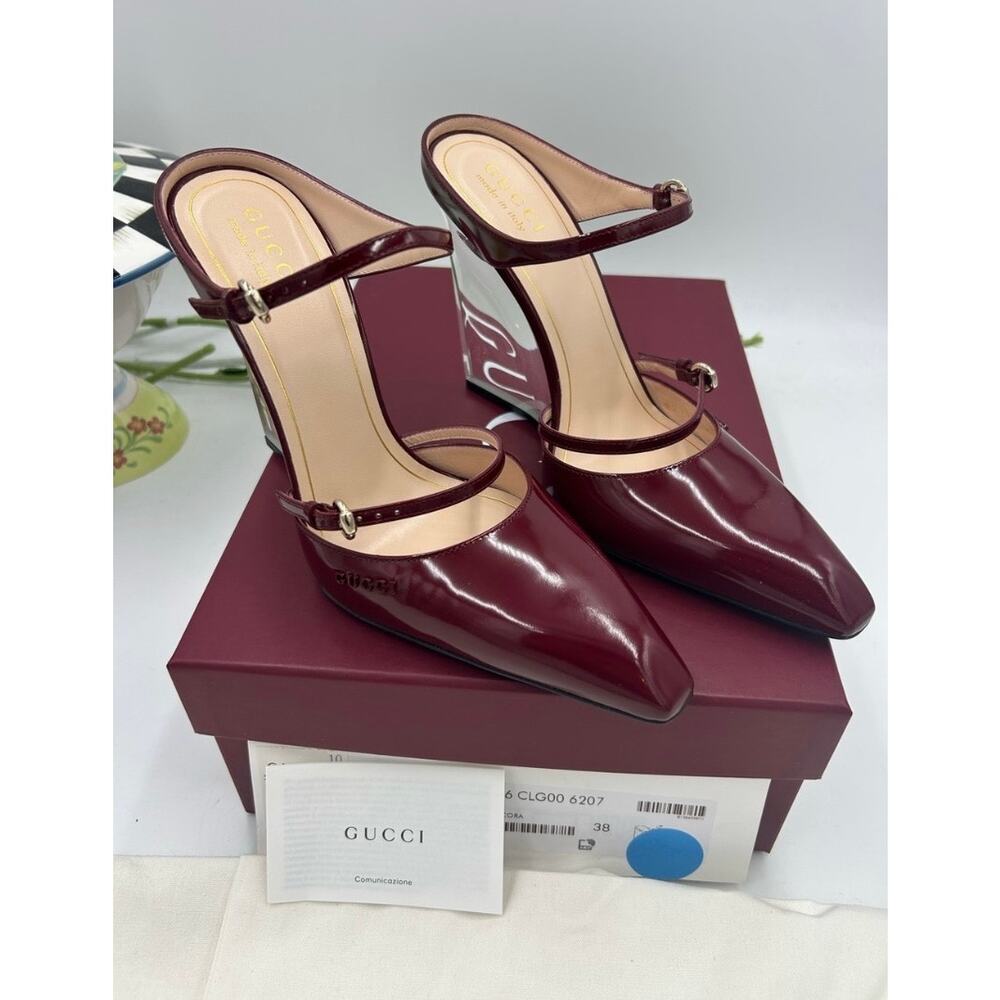 Women's Gucci calf skin Rosso wedge mules size 38 made in Italy - Picture 2 of 14